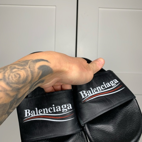 Balenciaga Political Campaign Black Pool Slides - Picture 3 of 5
